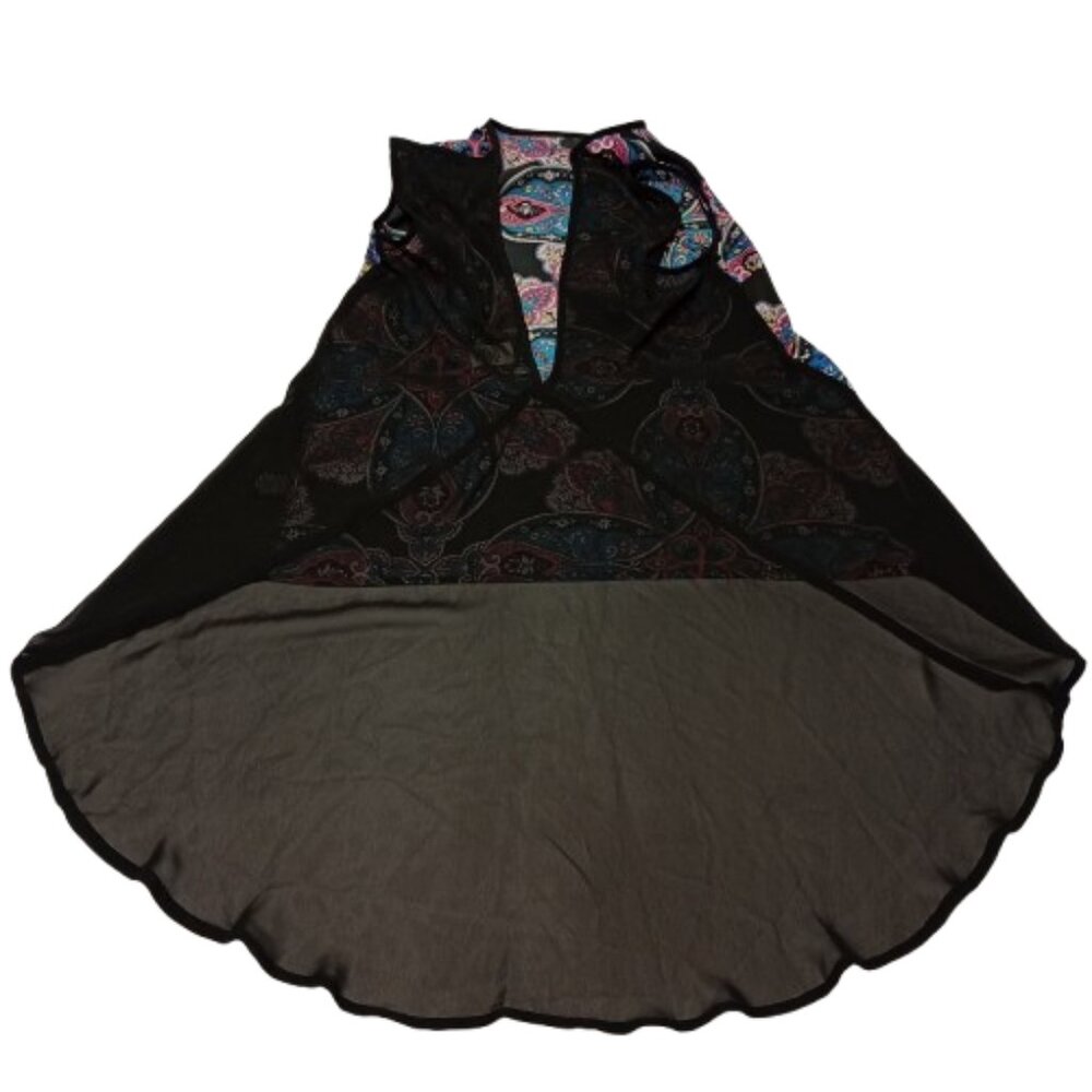 Rachel Zoe Paisley Mixed Media Blouse Size M Sheer Back High Low Top Boho Black - Picture 5 of 6